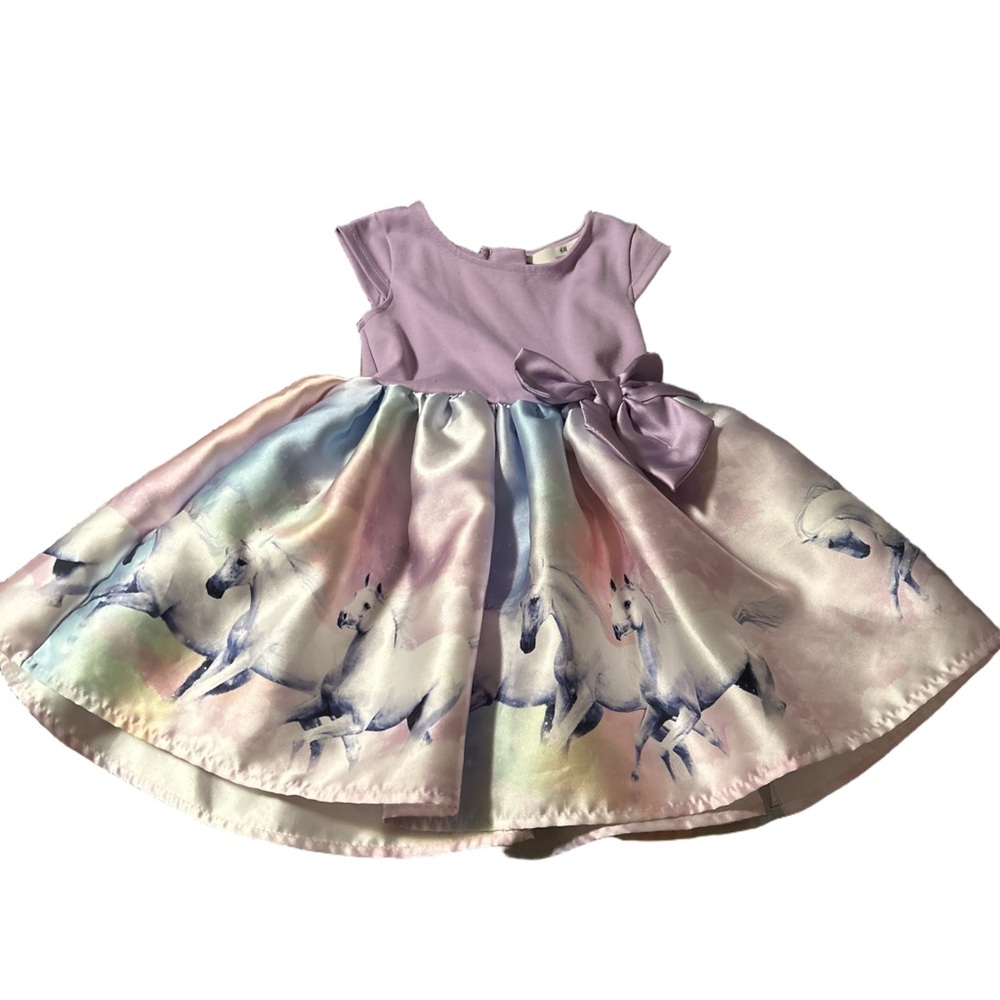 Toddler H&M Sleeveless Purple Horse Dress with Bow